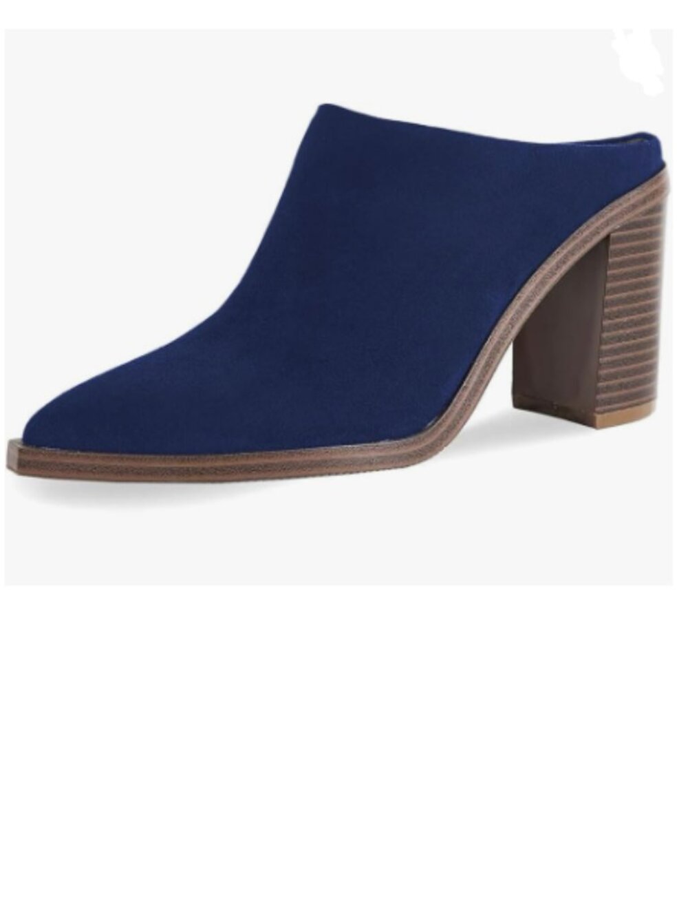 FOWT Navy Pointed Toe Slip On Mules Stacked Block High Heel Sandal Proms Shoes